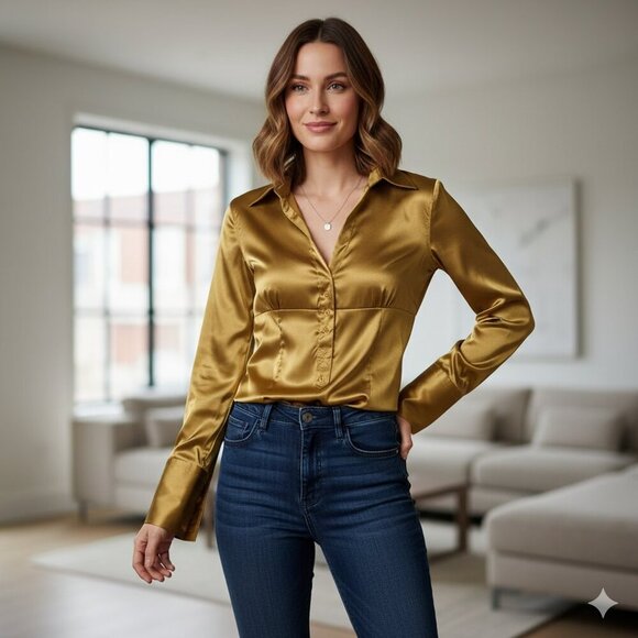 Y2K Zara gold satin blouse size S, made in Spain - Picture 9 of 9